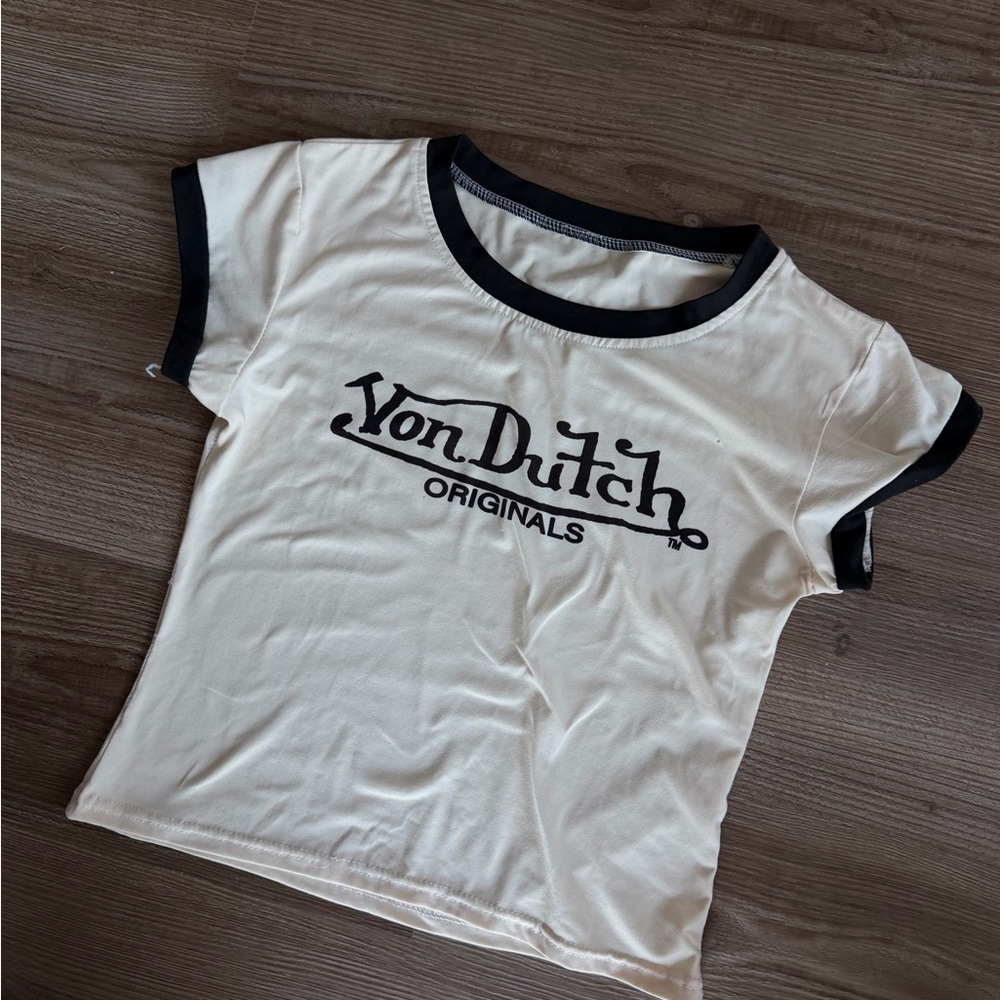 Von Dutch Cream Tee with Black Logo & Trim